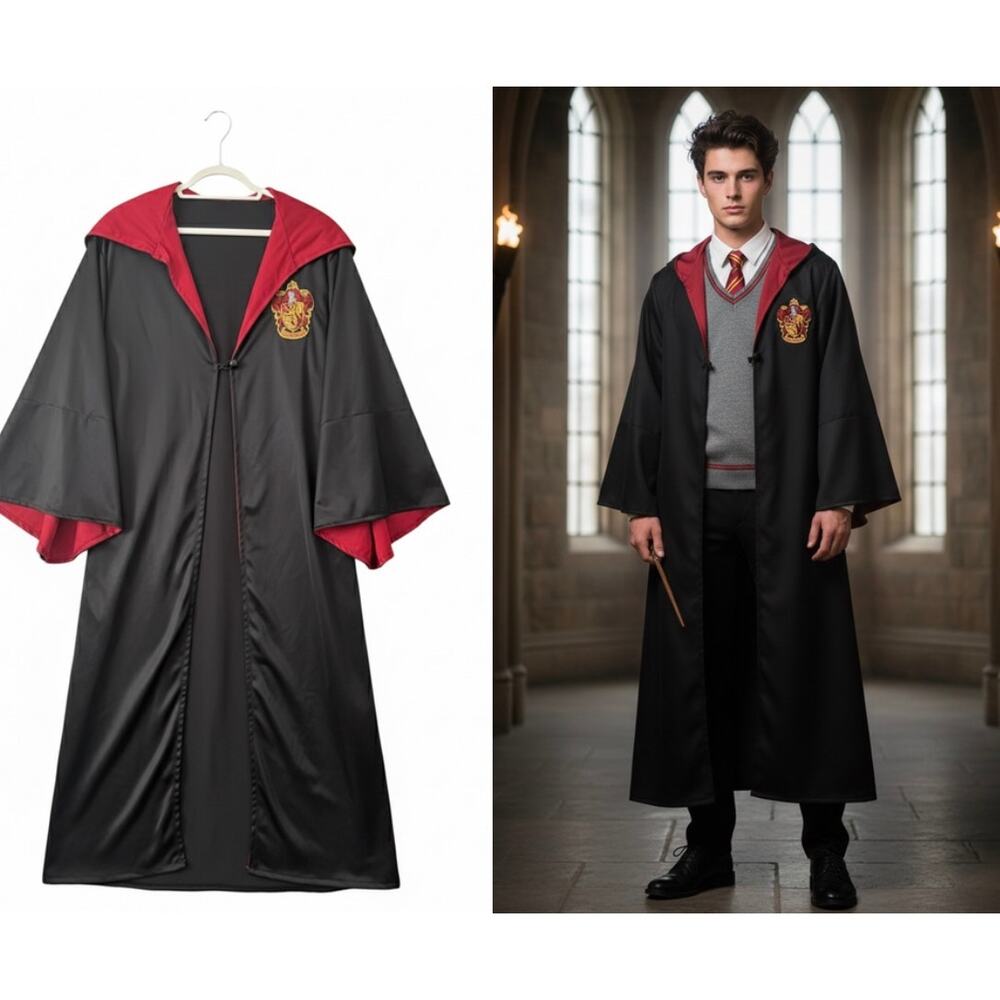 Deluxe Gryffindor Cosplay Robe - Vibrant Red w/ Wand Pocket - Adult unisex